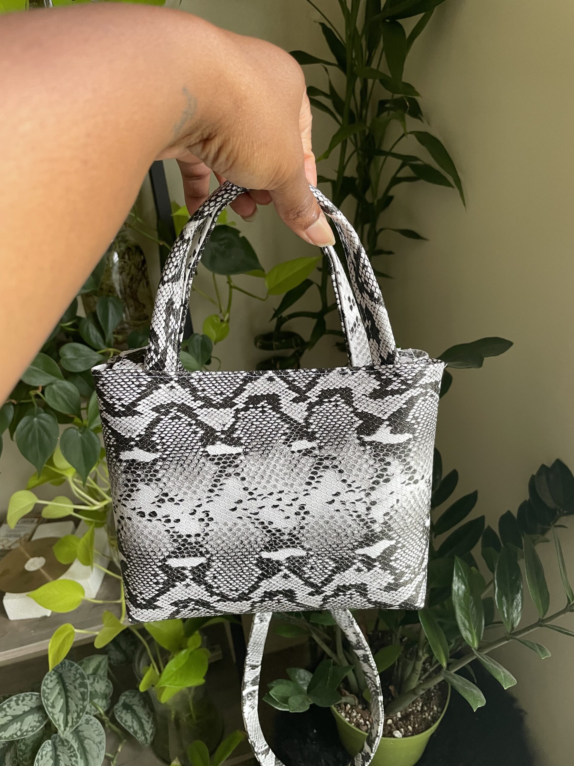 Black and white snakeskin bag on sale